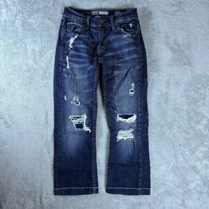 BKE Aiden Jeans Mens 27R Blue Slim Boot Western Distressed‎ Hemmed